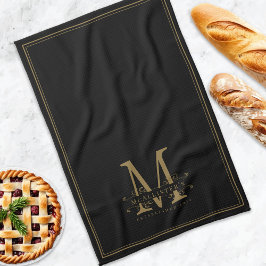 Elegant zwart en goud Classy Monogram familie Theedoek