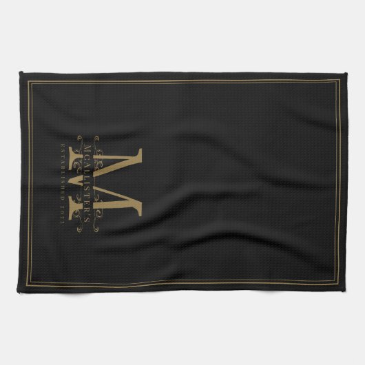 Elegant zwart en goud Classy Monogram familie Theedoek (Horizontaal)