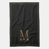 Elegant zwart en goud Classy Monogram familie Theedoek (Verticaal)