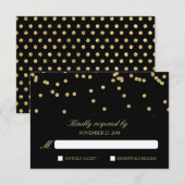 Elegant zwart en goud Confetti Polka-Stippen RSVP (Voorkant / Achterkant)