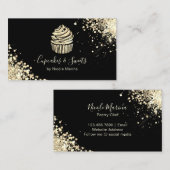Elegant Zwart en Goud Cupcake Bakkerij Gebak Chef Visitekaartje (Voorkant / Achterkant)