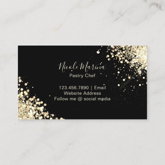Elegant Zwart en Goud Cupcake Bakkerij Gebak Chef Visitekaartje (Achterkant)