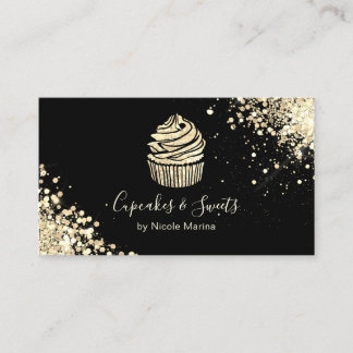 Elegant Zwart en Goud Cupcake Bakkerij Gebak Chef Visitekaartje