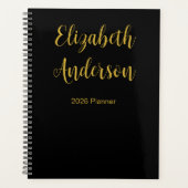 Elegant Zwart en Goud Cursief Script Naam 2026 Planner (Voorkant)