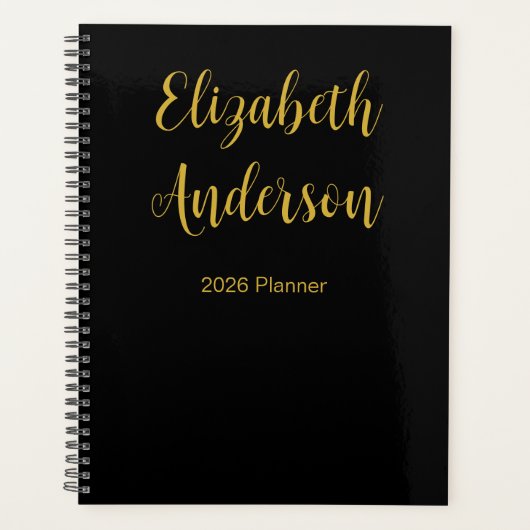 Elegant Zwart en Goud Cursief Script Naam 2026 Planner (Voorkant)