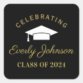 Elegant Zwart en Goud Custom 2025 Afstuderen Vierkante Sticker (Voorkant)
