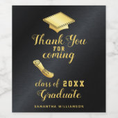 Elegant Zwart en Goud Custom Bedankt Afstuderen Wijn Etiket (Enkel label)