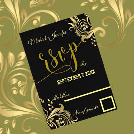 Elegant Zwart en Goud Custom Design Bruiloft RSVP Kaartje