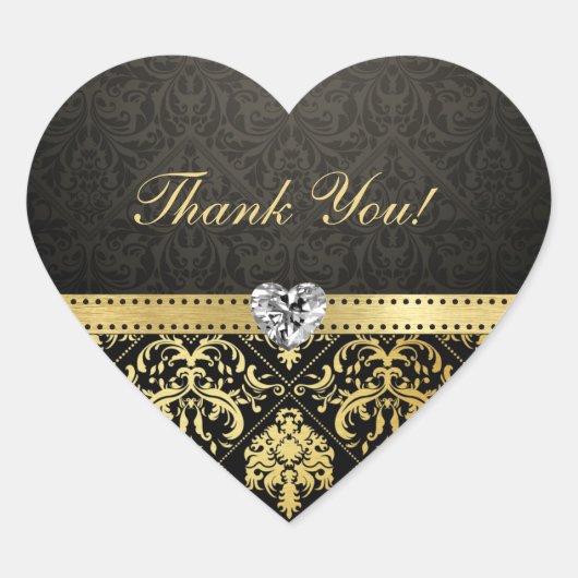 Elegant Zwart en Goud Damask Dank u Stickers (Voorkant)