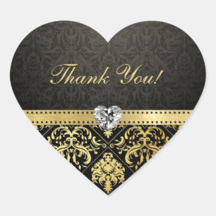Elegant Zwart en Goud Damask Dank u Stickers