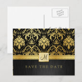 Elegant zwart en goud Damask Save the Date Aankondigingskaart (Voorkant / Achterkant)