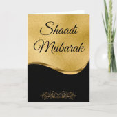Elegant zwart en goud Damask Shaadi Mubarak Kaart (Voorkant)