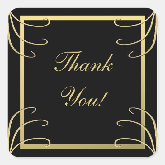 Elegant Zwart en Goud Dank u Vierkante Sticker (Voorkant)