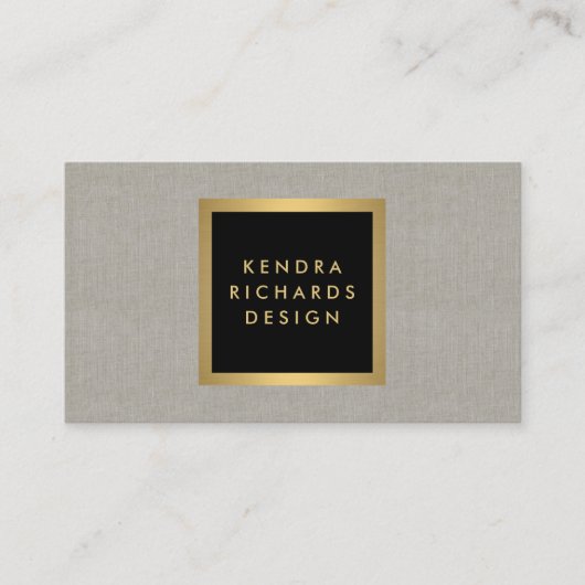 Elegant zwart en goud designer linnen effect visitekaartje (Voorkant)