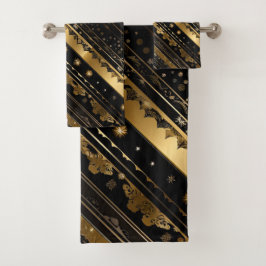 Elegant zwart en goud diagonaal gestreept bad handdoek