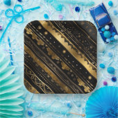 Elegant zwart en goud diagonaal gestreept papieren bordje (Feest)