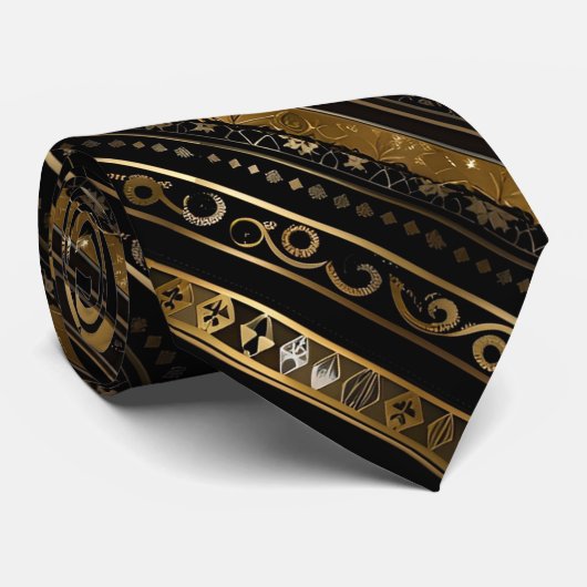 Elegant zwart en goud diagonaal gestreept stropdas (Opgerold)