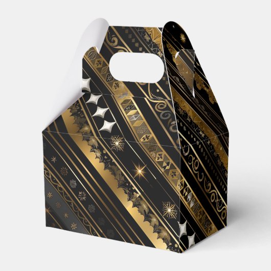 Elegant zwart en goud diagonaal gestreepte gevel bedankdoosjes (Achterkant)
