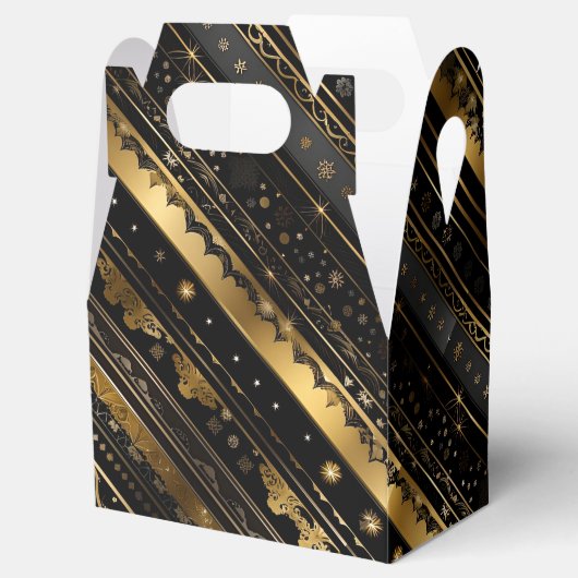 Elegant zwart en goud diagonaal gestreepte gevel bedankdoosjes (Geopend)