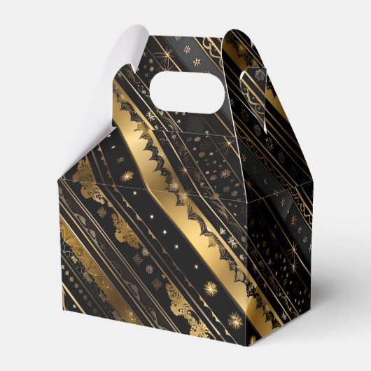 Elegant zwart en goud diagonaal gestreepte gevel bedankdoosjes (Voorkant Zijde)