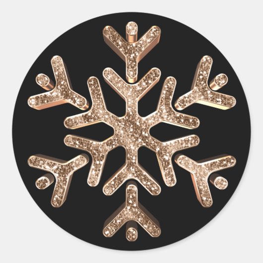 Elegant Zwart en Goud Diamant Sneeuwvlok Kerstmis Ronde Sticker (Voorkant)