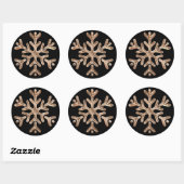 Elegant Zwart en Goud Diamant Sneeuwvlok Kerstmis Ronde Sticker (Vel)