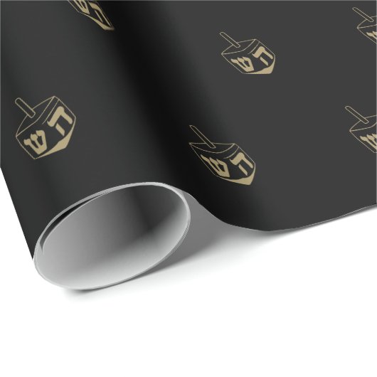 Elegant zwart en goud dreidel patroon Chanoeka Cadeaupapier (Rol Hoek)
