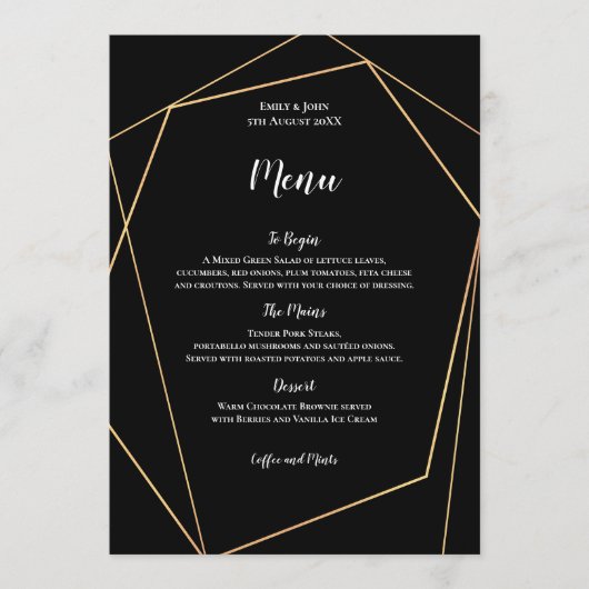 Elegant Zwart en Goud Eenvoudig Geometrisch Lijst Menu (Voorkant)