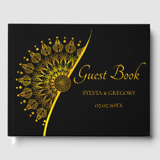 Elegant zwart en goud eenvoudige klassieke bruilof gastenboek