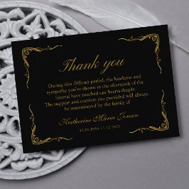 Elegant Zwart en Goud Eenvoudige Sympathie Uitvaar Bedankkaart