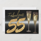 Elegant Zwart en Goud Fabulous op 55 Party Kaart (Voorkant)