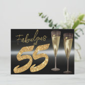 Elegant Zwart en Goud Fabulous op 55 Party Kaart (Staand voorkant)
