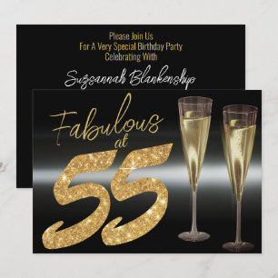Elegant Zwart en Goud Fabulous op 55 Party Kaart