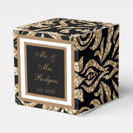 Elegant Zwart en Goud Faux Glitter Bruiloft Bedankdoosjes