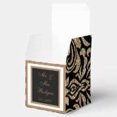 Elegant Zwart en Goud Faux Glitter Bruiloft Bedankdoosjes (Geopend)