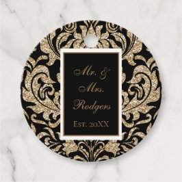 Elegant Zwart en Goud Faux Glitter Bruiloft Bedankjes Labels