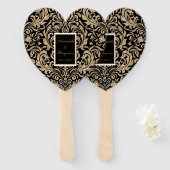 Elegant Zwart en Goud Faux Glitter Bruiloft Handwaaier (Voorkant en achterkant)