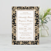 Elegant Zwart en Goud Faux Glitter Bruiloft Kaart (Staand voorkant)