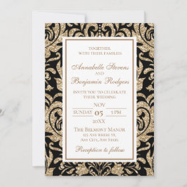 Elegant Zwart en Goud Faux Glitter Bruiloft Kaart