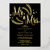 Elegant zwart en goud folie Mr & Mrs Wedding Folie Uitnodiging (Voorkant)