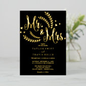 Elegant zwart en goud folie Mr & Mrs Wedding Uitnodiging (Staand Voorkant)