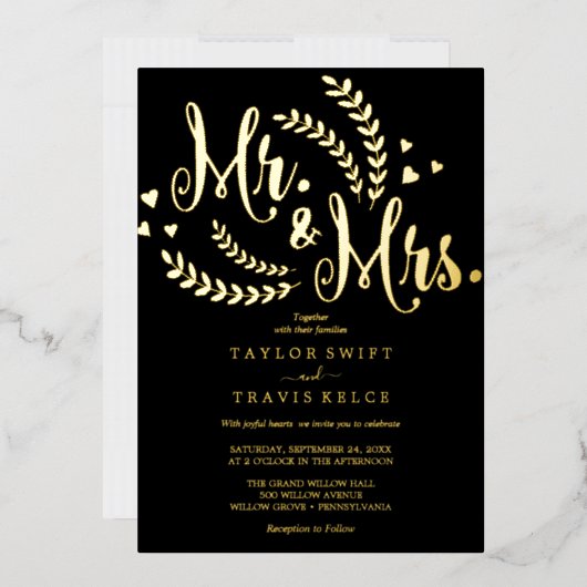 Elegant zwart en goud folie Mr & Mrs Wedding Uitnodiging (Envelop)