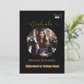 Elegant Zwart en goud Foto Spaans Afgestudeerd Aankondiging (Staand voorkant)