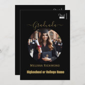 Elegant Zwart en goud Foto Spaans Afgestudeerd Aankondiging (Voorkant / Achterkant)