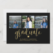 Elegant Zwart en Goud Fotocollage Afstuderen Kaart (Voorkant)