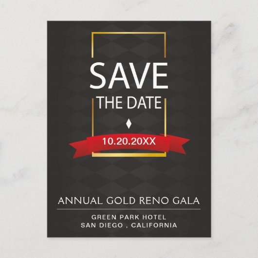 Elegant zwart en goud Gala Save the Date Aankondigingskaart (Voorkant)