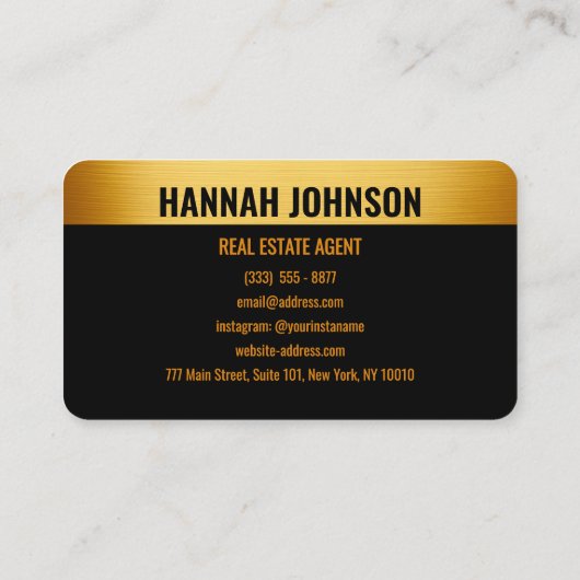 Elegant zwart en goud geborsteld metaal Visitekaar Visitekaartje (Achterkant)