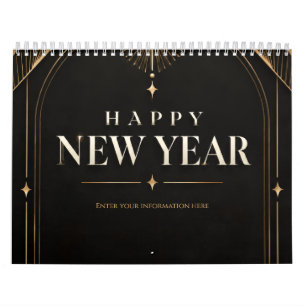 Elegant Zwart en Goud Gelukkig Nieuwjaar Kalender