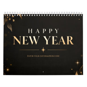 Elegant zwart en goud gelukkig nieuwjaar vakantie kalender