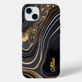 Elegant zwart en goud gemarmerd Case-Mate iPhone case (Achterkant)